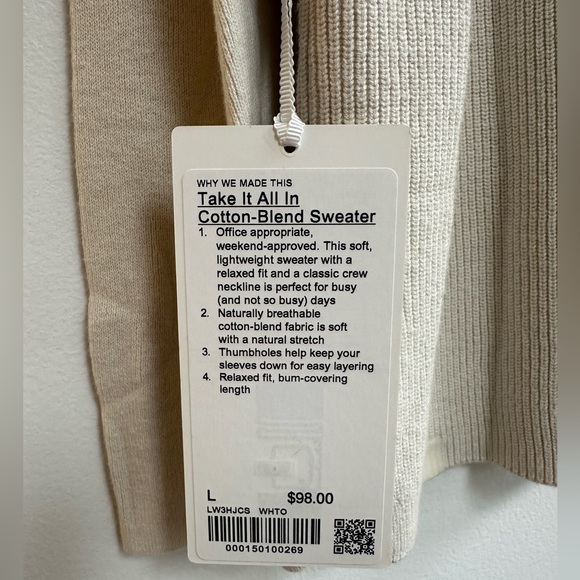 LuluLemon Take It All In Cotton-Blend Sweater in White Opal - Picture 10 of 10